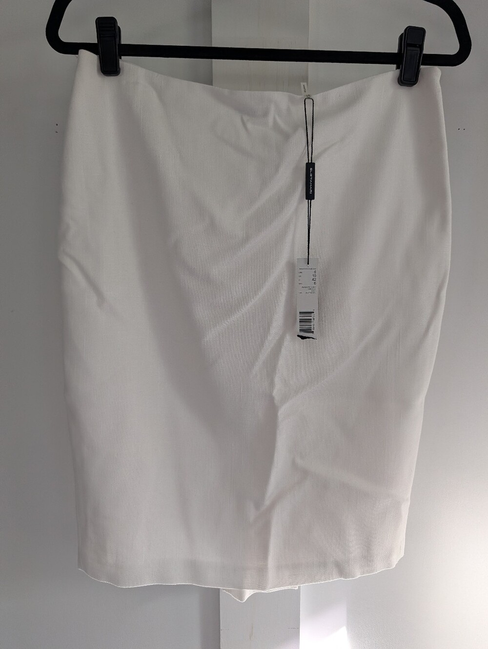 NWT Elie Tahari Penelope Pencil Skirt "Joey White" Back Kick Size 6 Linen Look